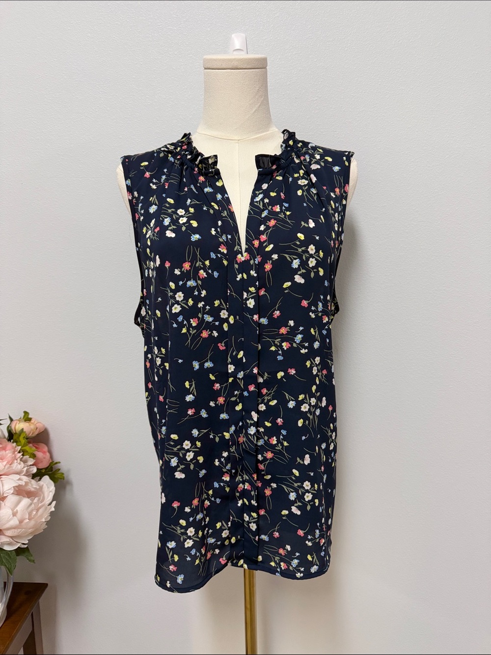 41 Hawthorn Navy Floral Ruffled Neck Blouse